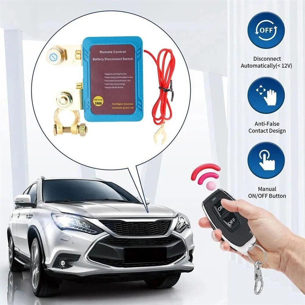 Battery Disconnect Switch Remote 12V 24V 240A – Wireless Kill Switch Auto Cut-Off Magnetic Relay, Anti-Drain Anti-Theft for Car Truck RV ATV