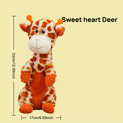 Dog Toy Squeaky Plush Deer or Frog Character for Chew, Tug, Fetch, Shake and Cuddle Play for All Breeds
