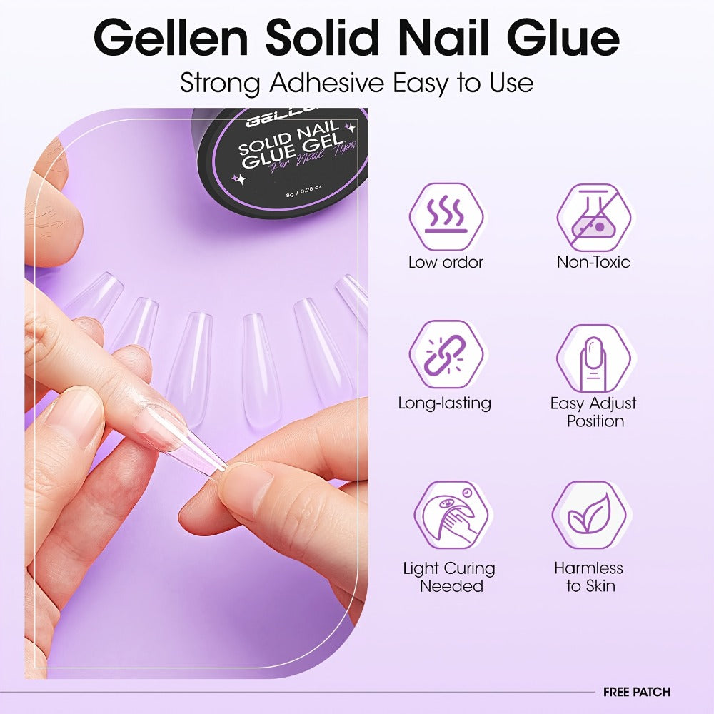 Solid Gel Nail Glue Kit with Mini LED Lamp – 8g UV Cure Gel Glue 28+ Days Long-Lasting Bond for Press On Nails Acrylic Tips Rhinestones