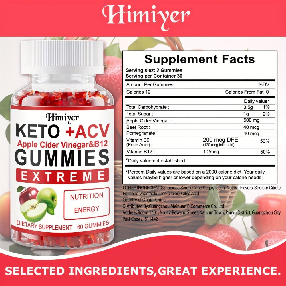 Apple Cider Vinegar Gummies with B12, Pomegranate & Beet Juice Powder, Keto ACV Supplement for Metabolism