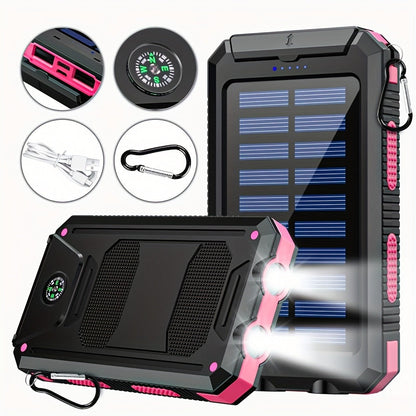 Solar Power Bank, 45800mAh QC3.0 Dual-USB Charger with Solar Panel, LED Flashlight and Five Color Options