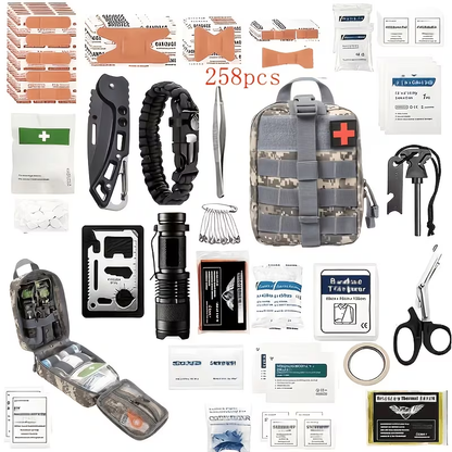 Outdoor Survival Gear Set 11/13/258-Piece – Professional Emergency Kit with Fire Starter & Compass | Multi-Tool Outdoor Equipment