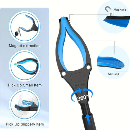 Grabber Reacher Tool 32 Inch Foldable Pick Up Stick 360° Rotating Jaw Magnetic Tip Extra Long Heavy Duty Litter Picker Mobility Aid