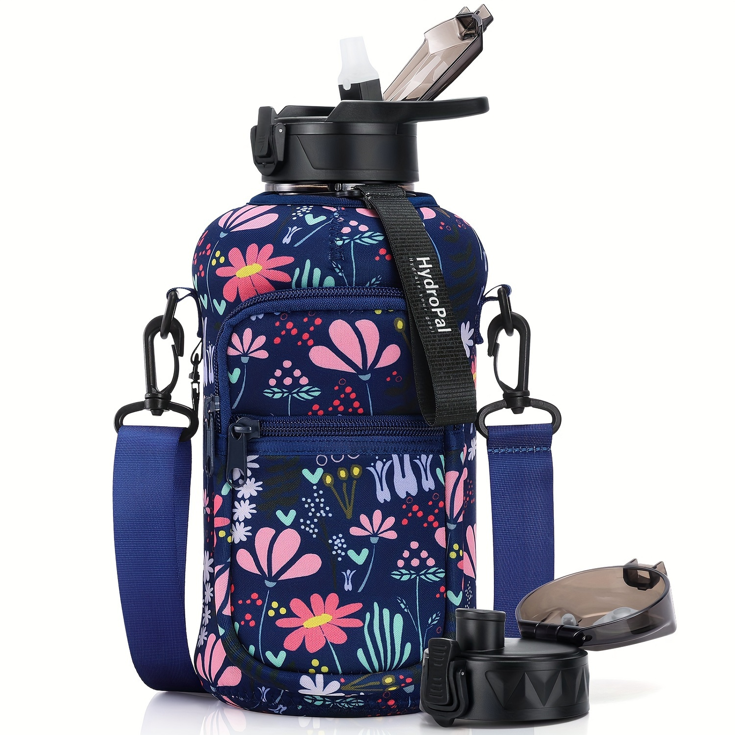 74oz Water Bottle Set with Two-Lid System, Storage Sleeve, Shoulder Strap and Five Sleeve Designs