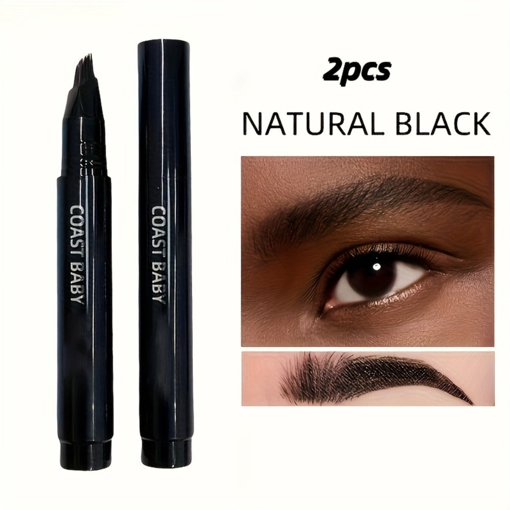 Two-Pack Multi-Fork Tip Eyebrow Pens with Capped Bodies, Approx. 11.3 cm Length and Four Color Label Options