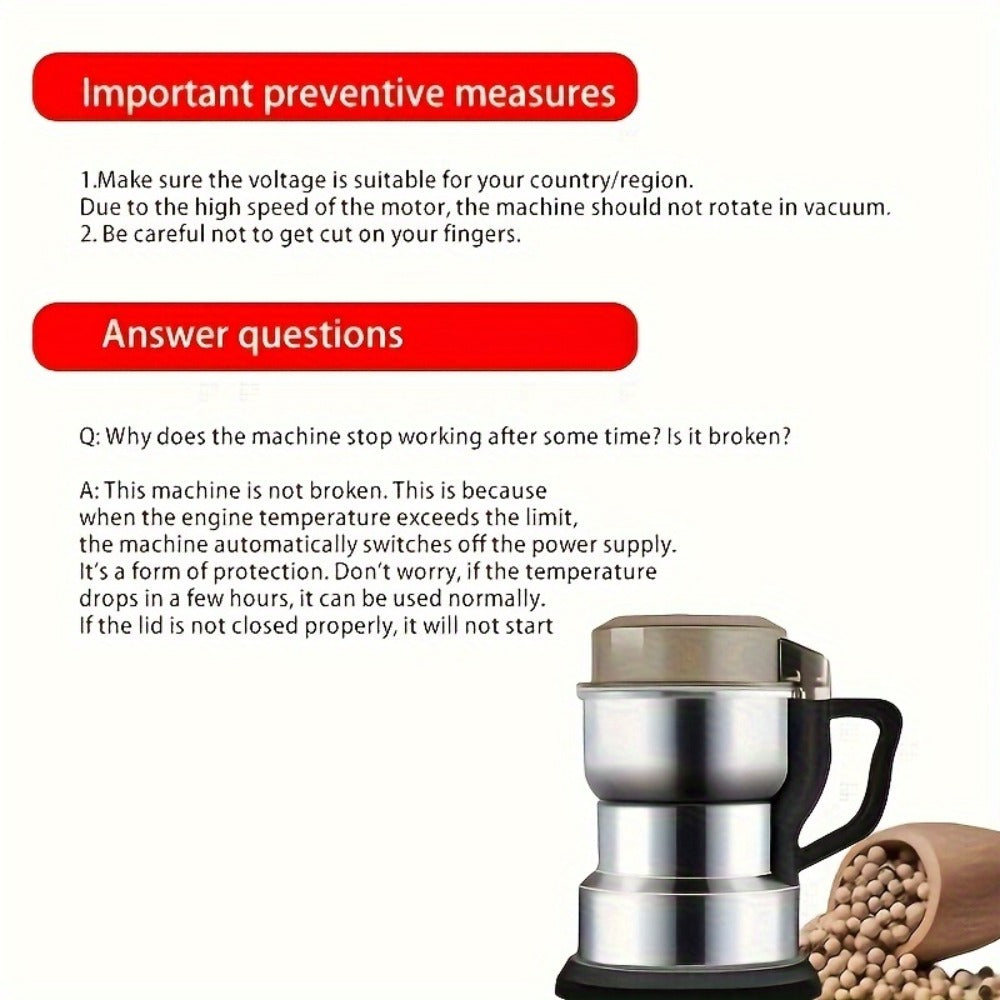 Electric Grain Grinder Mill, High-Speed Spice Coffee Herb Grinding Machine with Powerful Motor, Compact Design for Home Kitchen Use