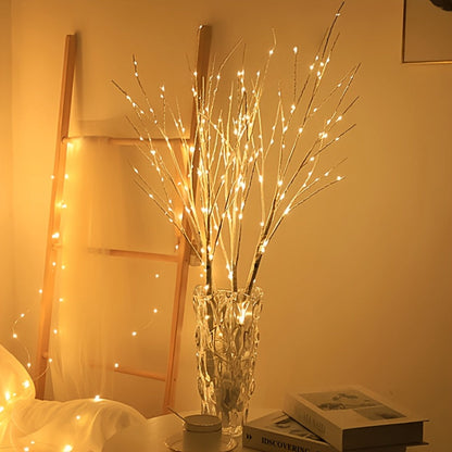 Birch Branch Lights Set of 2, Artificial Luminous Birch Tree Branches with Green Leaves & LED Fairy Lights