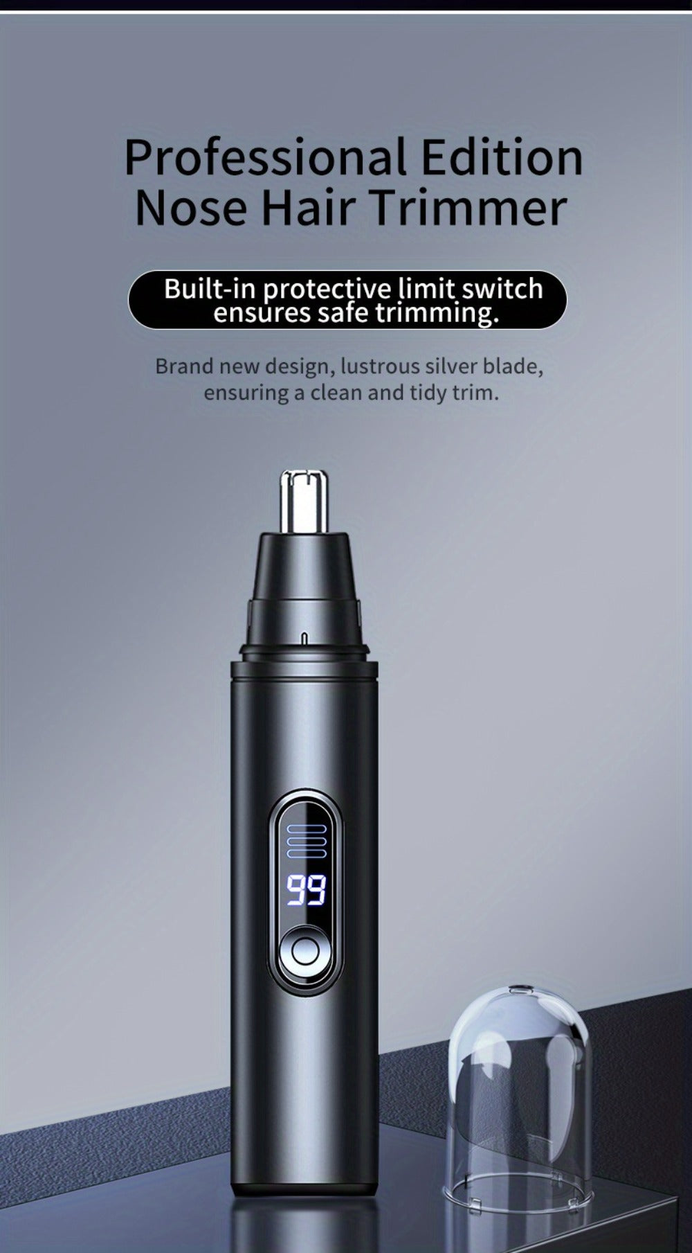 Nose Hair Trimmer Electric Painless 3-in-1 USB Rechargeable with LED Display – Trims Nose Ear Hair Eyebrows Waterproof Grooming Device