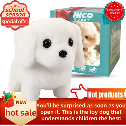 Interactive Robotic White Labrador Puppy Plush Toy, Walks Barks Wags Tail, Realistic Electronic Pet Dog