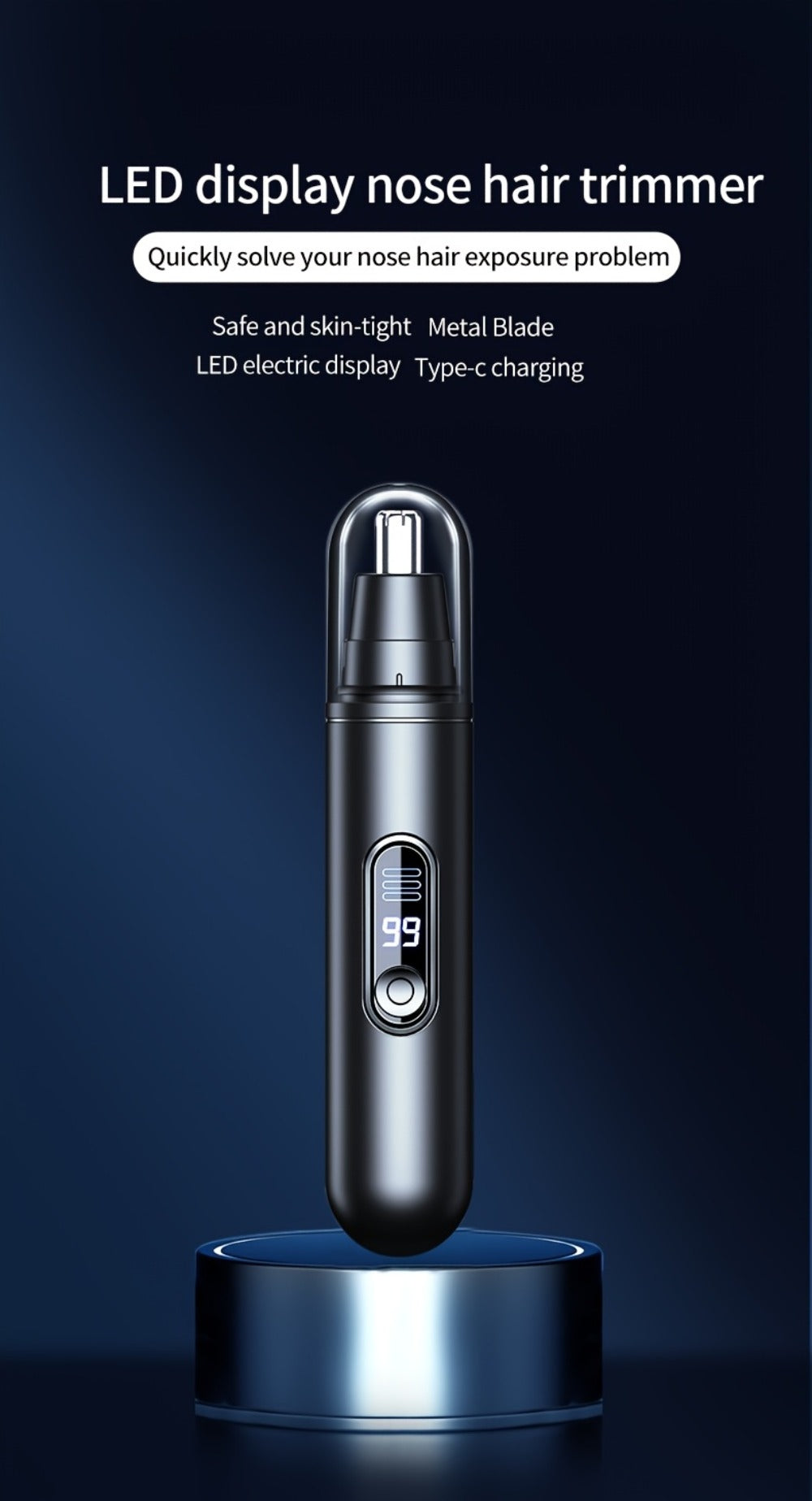 Electric Nose Trimmer with LED Display – USB Rechargeable Painless Facial Hair Removal Device for Men & Women, Nose Ear & Eyebrow Trimmer