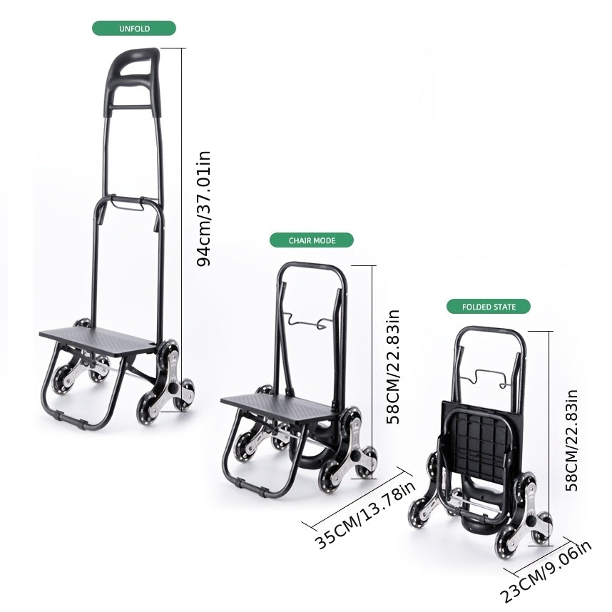 Stair Climbing Shopping Cart with Detachable Hand Truck, Foldable Grocery Trolley with Spacious Polyester Bag for Home Market Transport