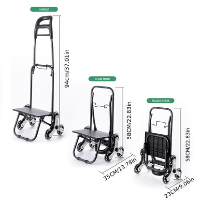 Stair Climbing Shopping Cart with Detachable Hand Truck, Foldable Grocery Trolley with Spacious Polyester Bag for Home Market Transport