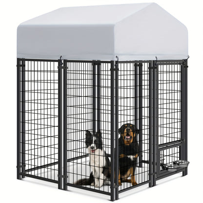 Outdoor Dog Enclosure Welded Wire Steel with UV-Resistant Roof Cover Secure Lock Dog Playpen Fence Run for Large Dogs 4x4 6x4 8x4 ft 6ft