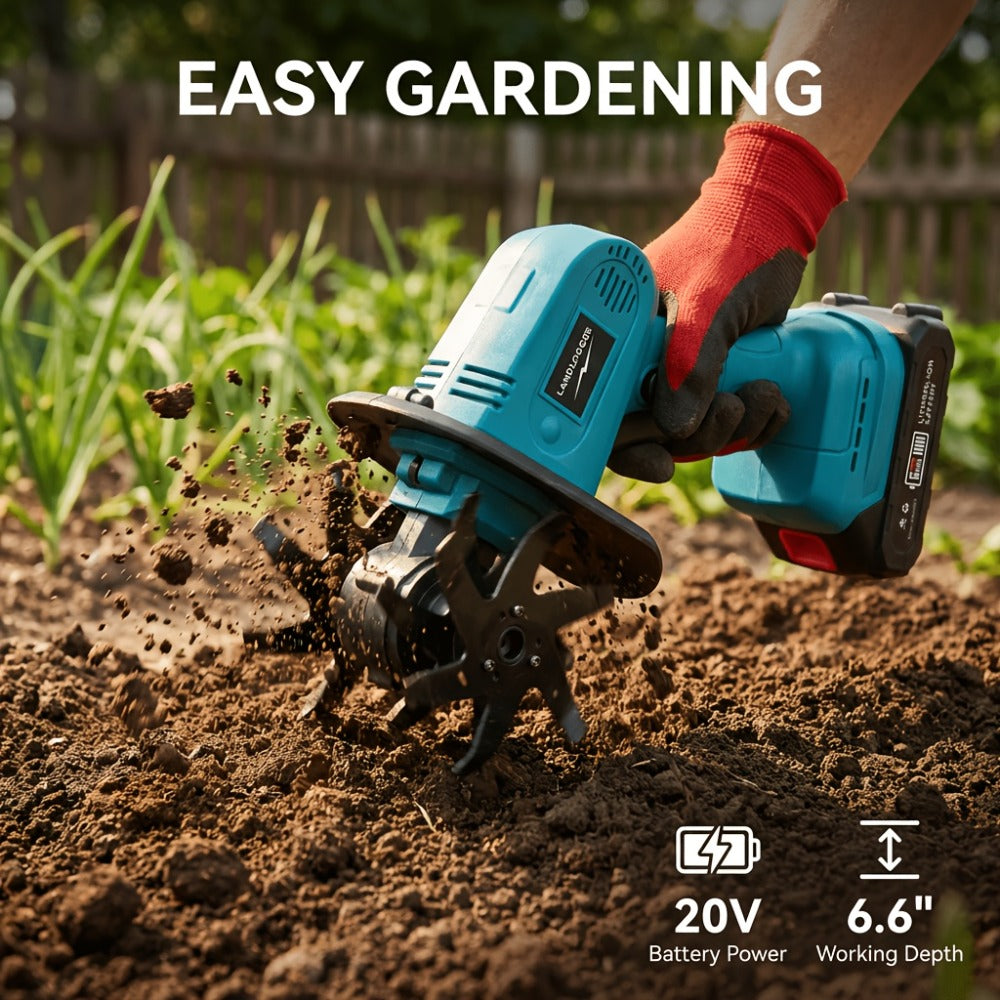 Cordless Electric Cultivator 20V Handheld Rotary Tiller, 9-Inch Width 6.6-Inch Depth, 1 or 2 Batteries & Charger