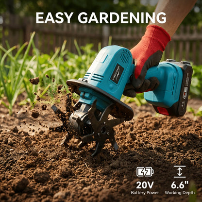 Cordless Electric Cultivator 20V Handheld Rotary Tiller, 9-Inch Width 6.6-Inch Depth, 1 or 2 Batteries & Charger