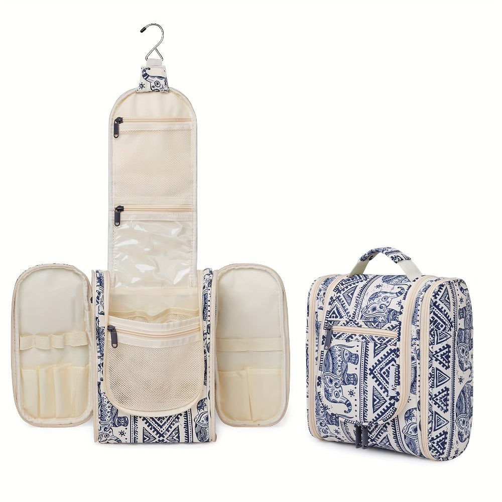 Toiletry Bag Hanging Large-Capacity Makeup Organizer with Hook, Multiple Compartments and 16 Print Options