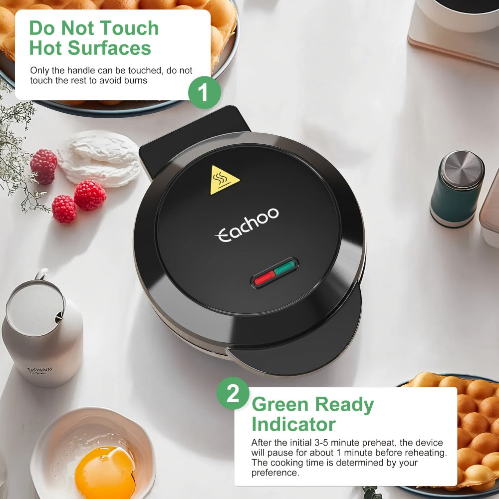 Bubble Waffle Maker 7 Inch 1000W Electric Hong Kong Egg Waffle Maker Nonstick Coating Ready for Entryways, Bedrooms and Living Spaces
