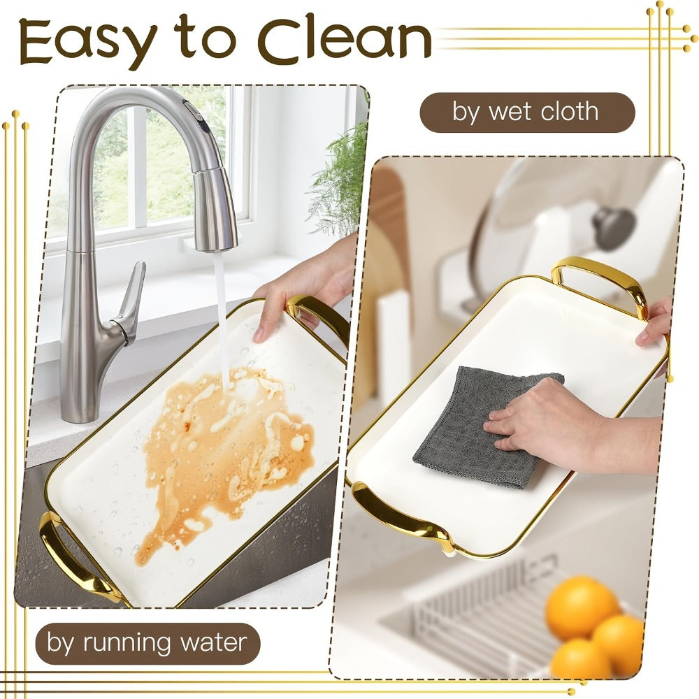 3-Piece Rectangular Serving Tray Set with Handles, Plastic Food Trays for Parties, Dinners & Gatherings