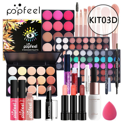 POPFEEL Makeup Kit Full Face Set, Multi-Shade Eyeshadow Palette, Professional Brushes & Pigmented Lip Color
