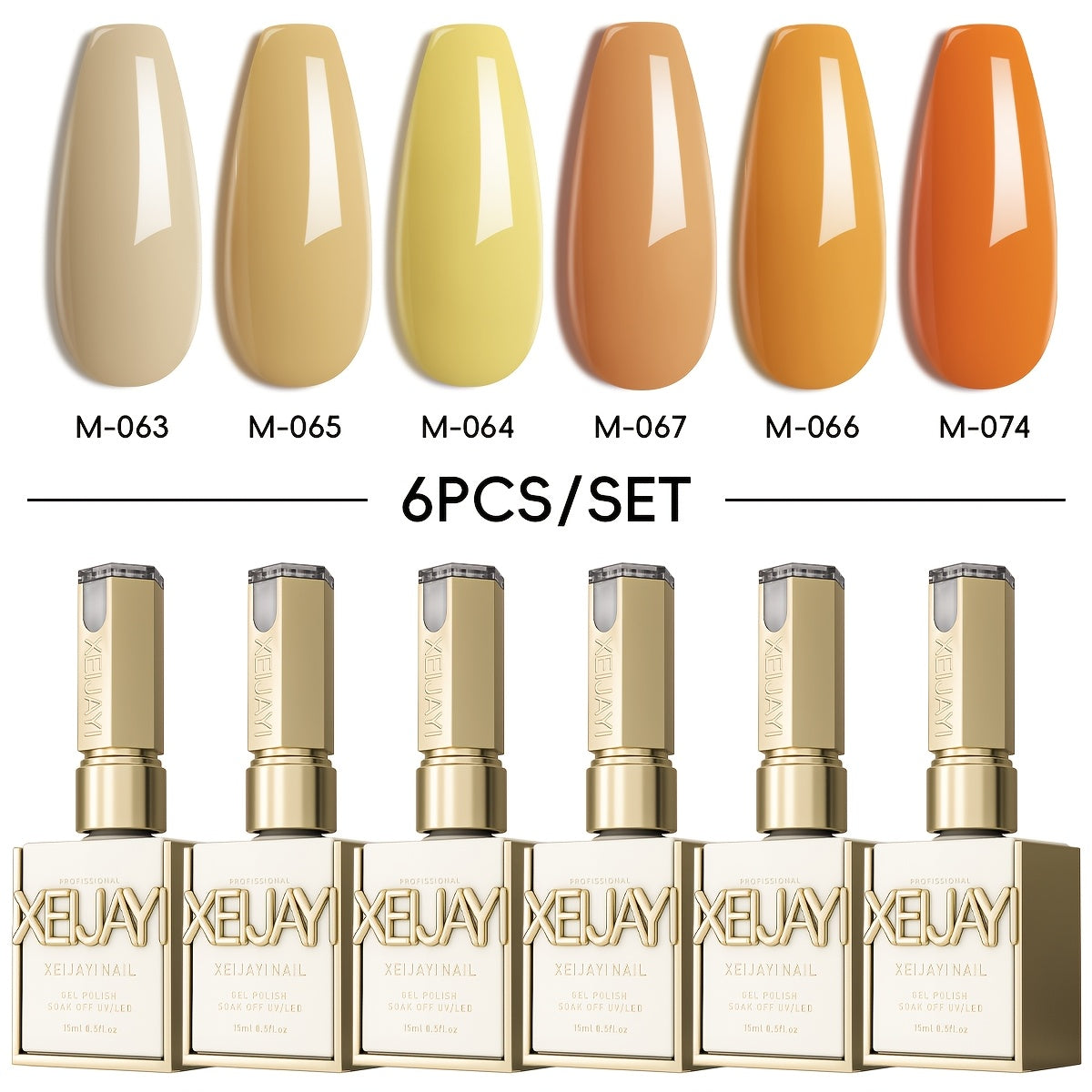 Gel Nail Polish 6-Piece 15ml Rainbow-Candy Frame-Bottle Sets in 7 Numbered Color Palettes for Nail Art