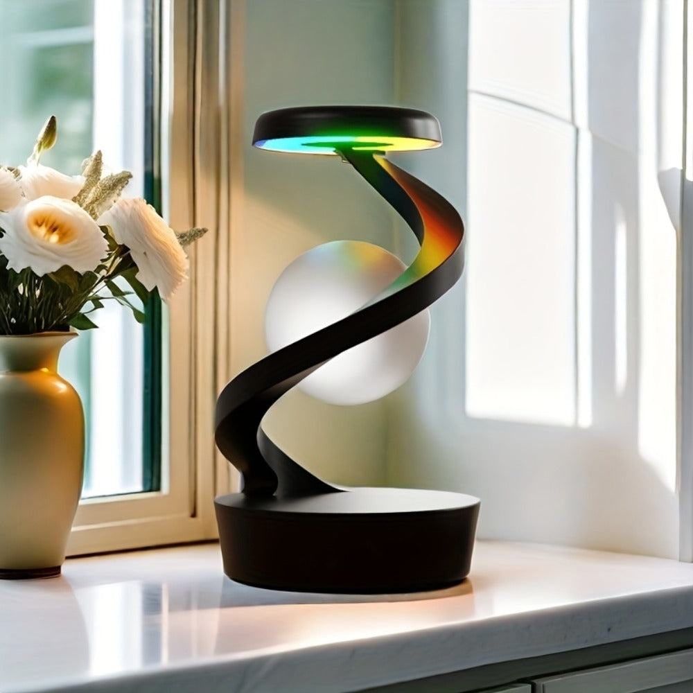 Floating Rotating Night Light with Wireless Charger, Smart Desktop Visual Levitating Lamp with Light Sensor