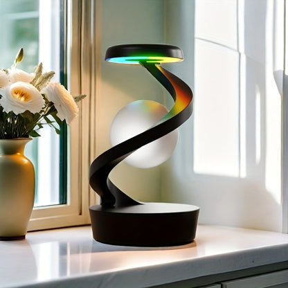 Floating Rotating Night Light with Wireless Charger, Smart Desktop Visual Levitating Lamp with Light Sensor
