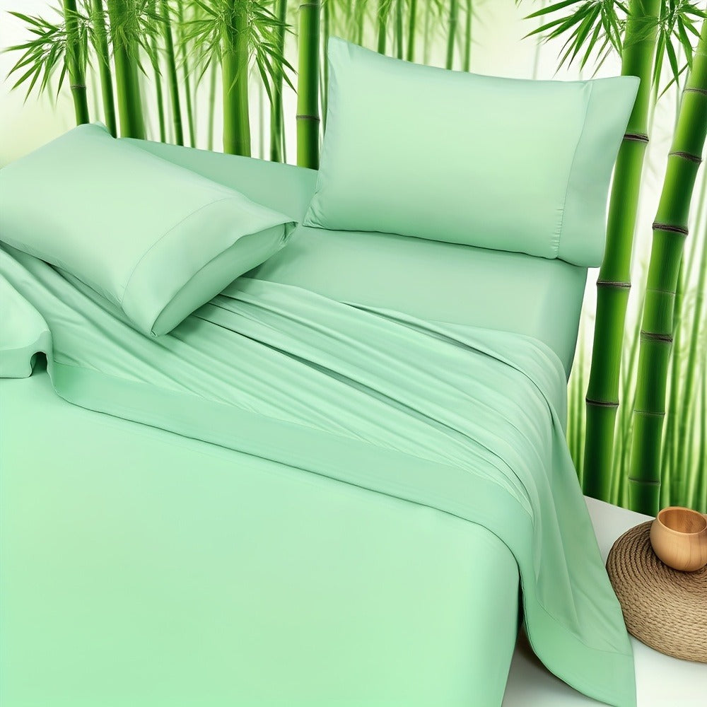 Bamboo Fitted Sheet Set 4-Piece Deep Pocket 18"-24", 2200TC Ultra- Cool Breathable Bed Sheets, Anti-Shrink Fade-Resistant