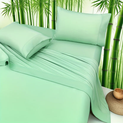 Bamboo Fitted Sheet Set 4-Piece Deep Pocket 18"-24", 2200TC Ultra- Cool Breathable Bed Sheets, Anti-Shrink Fade-Resistant