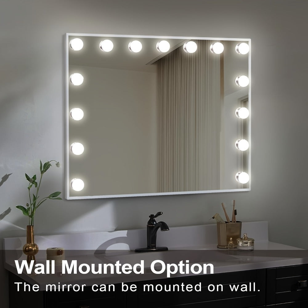 Hollywood Vanity Mirror with 15 Dimmable Bulbs, 23 x 18 Inch Frame, Three Light Colors and USB Port