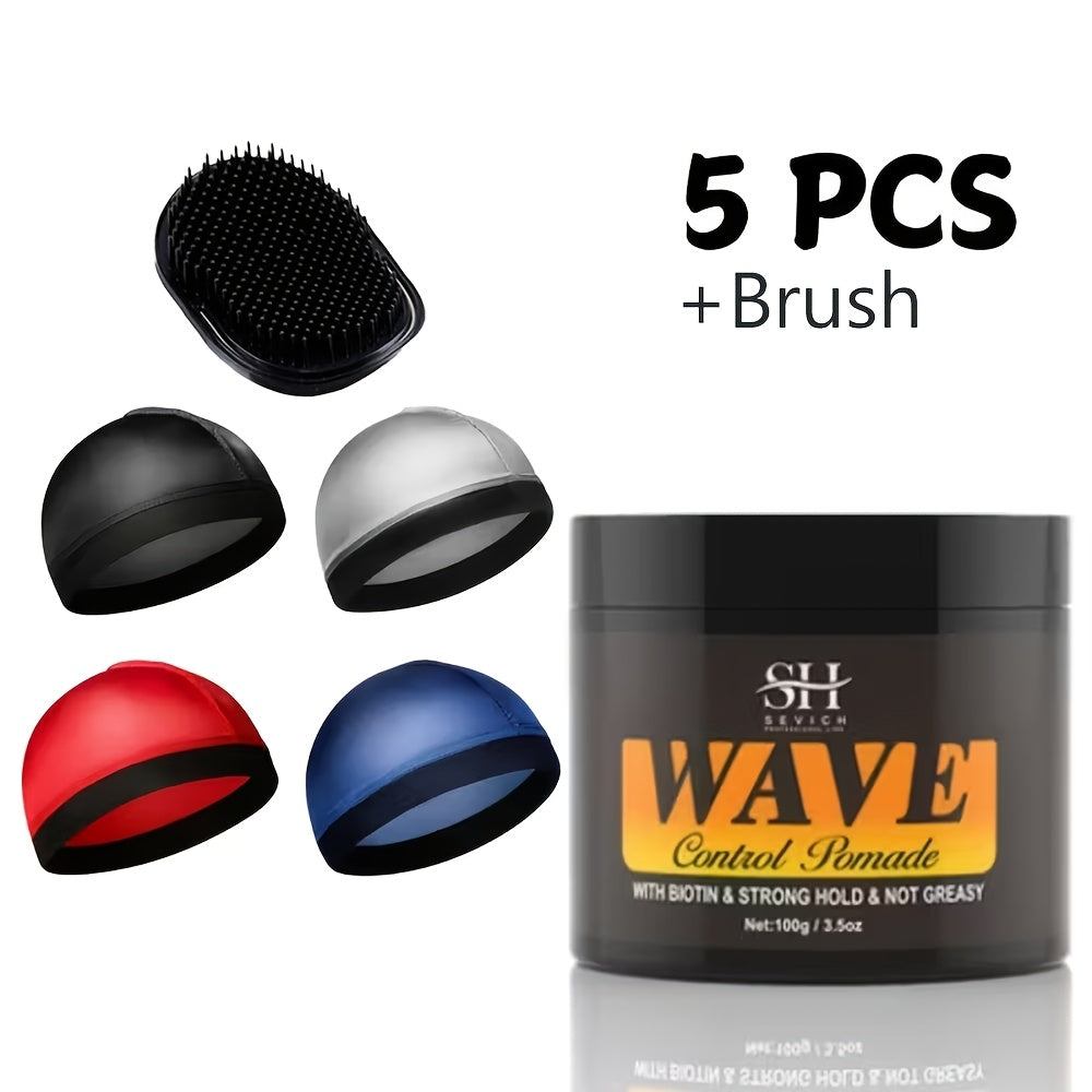 Wave Pomade Set for Men 360 Waves, Glycerin Formula Silky Shine, 4-Piece or 5-Piece Bundle with Silky Durag & Wave Brush