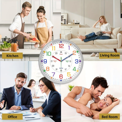 Color-Coded Learning Wall Clock in 8, 10 or 12-Inch Sizes with Minute and Quarter-Hour Markers