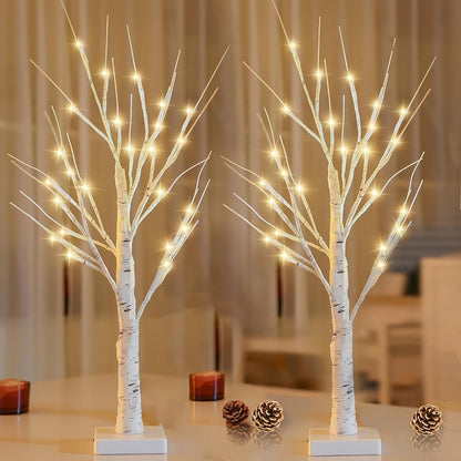 Artificial Birch Wood LED Lamp 2ft - 24 White Lights, USB & Battery Powered Decorative Tree Branch Light for Bedroom