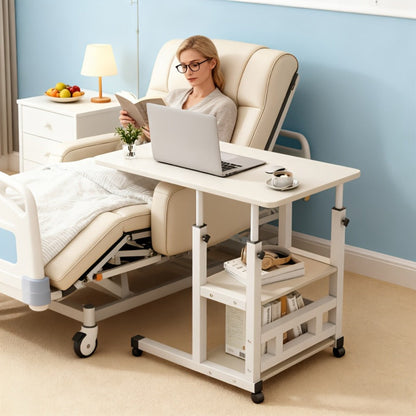 Rolling Overbed Table with Brake Wheels, Adjustable Height Bedside Nursing Dining Table for Elderly & Patients