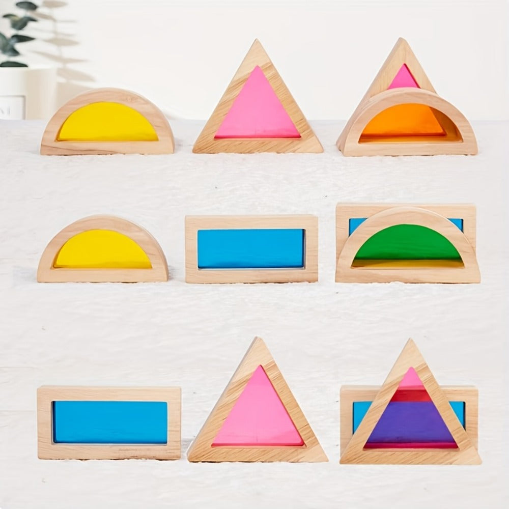 Building Block Set Translucent Acrylic Geometric Shapes with Colorful Triangle, Circle, Arch and Window Pieces