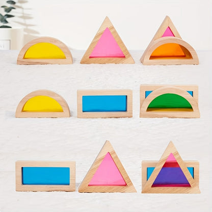 Building Block Set Translucent Acrylic Geometric Shapes with Colorful Triangle, Circle, Arch and Window Pieces