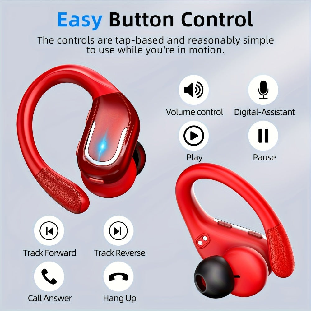 LIFEBEE Dual LED Display Earhook Wireless Earbuds for Running Sports, Pure Bass Sound Noise Cancelling Built-in Mic Over-Ear Headphones
