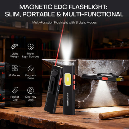 Multi-Function EDC Flashlight 11 Lighting Modes, UV Infrared Red Laser COB Work Light Magnetic Tail