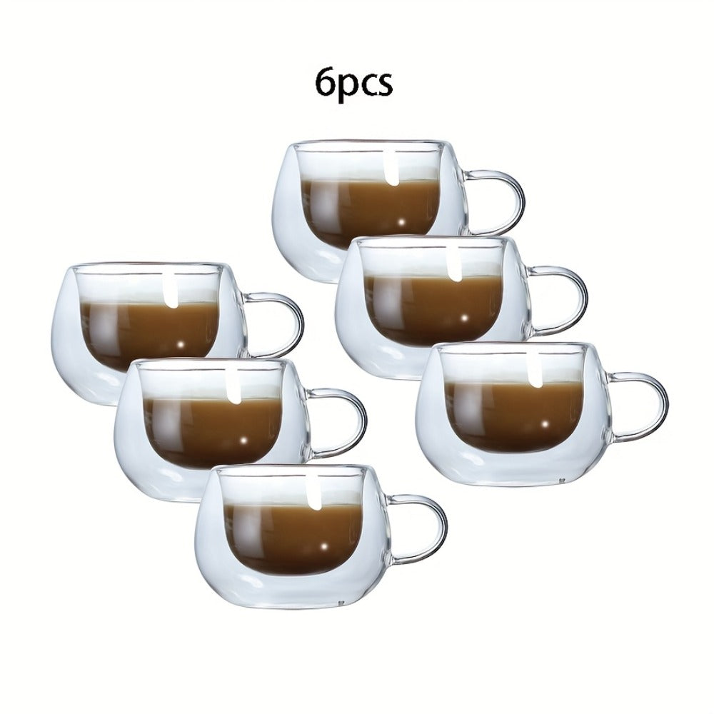 Double Wall Glass Coffee Cups with Handle Insulated Transparent Borosilicate Espresso for Entryways, Bedrooms and Living Spaces