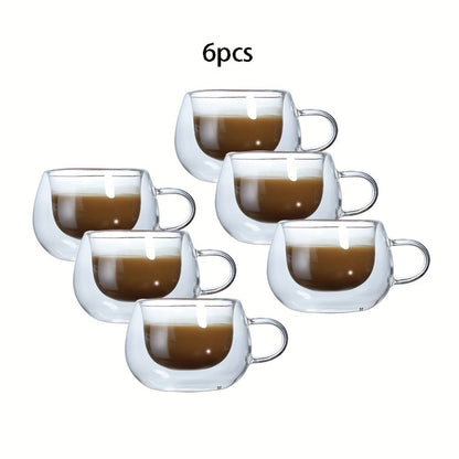 Double Wall Glass Coffee Cups with Handle Insulated Transparent Borosilicate Espresso for Entryways, Bedrooms and Living Spaces