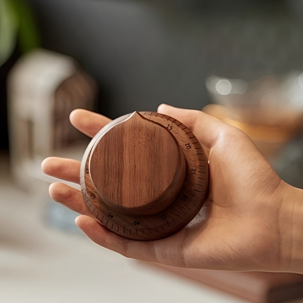 Mechanical Kitchen Timer with Loud Alarm – Black Walnut Wood Cooking Timer, 100% Battery-Free Desktop Timer for Cooking