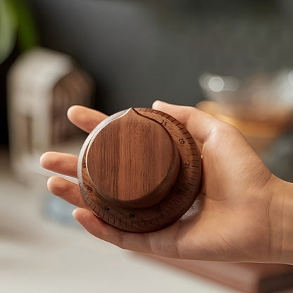 Mechanical Kitchen Timer with Loud Alarm – Black Walnut Wood Cooking Timer, 100% Battery-Free Desktop Timer for Cooking