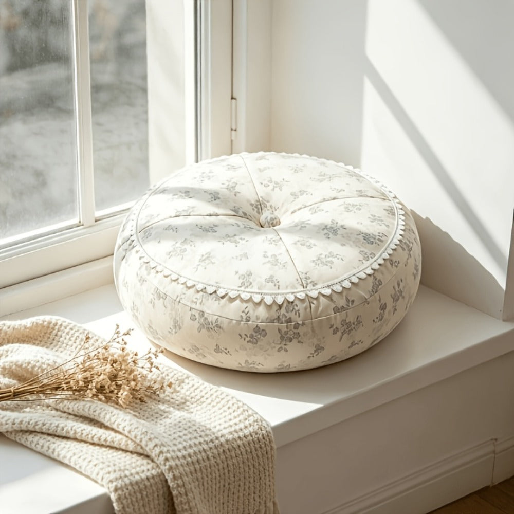 Round Floor Cushion Floral Tatami Seat Cushion for Living Room Bedroom Window, Boho Meditation Pillow for Reading & Yoga