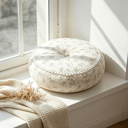 Round Floor Cushion Floral Tatami Seat Cushion for Living Room Bedroom Window, Boho Meditation Pillow for Reading & Yoga