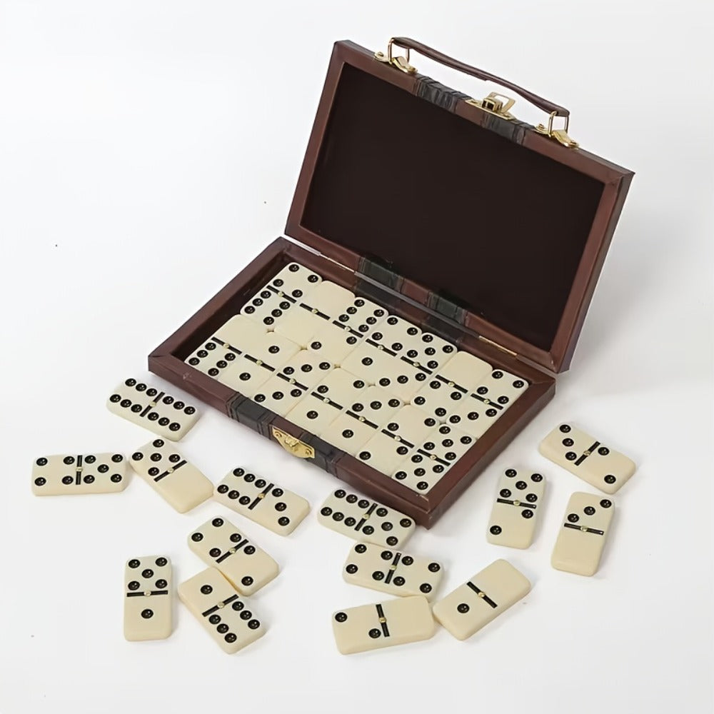 Double 6 Domino Set with Storage Case & Metal Spinner – 28 Tiles Classic Black Domino Game for Adults Kids Family | Premium Packaging 1 or 2