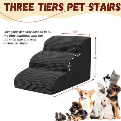 Dog Stairs for High Beds & Sofas – 2/3/4 Step Memory Foam Pet Steps with Non-Slip Bottom, Washable Cover & Textured Surface
