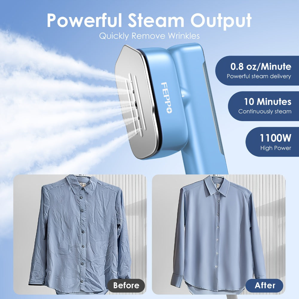 1100W Garment Steamer Handheld Portable Steam Iron 20-Second Rapid Steam 10.14oz Large Water Tank Stainless Steel Panel Wrinkle Remover