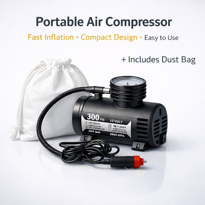 12V Car Tire Inflator Pump 300PSI, Portable Air Compressor for Car Truck Motorcycle Bike Tires, No Battery Needed