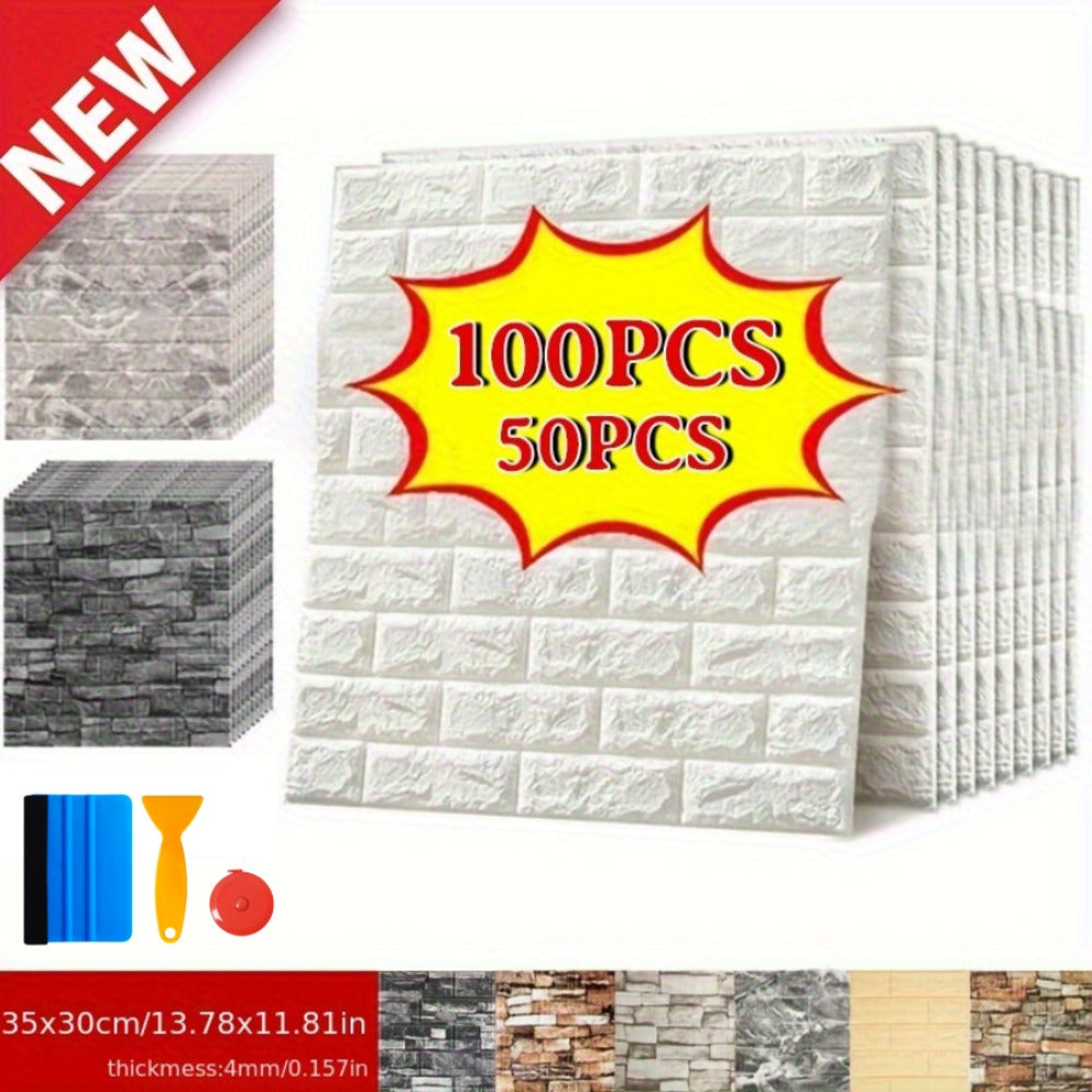 3D Peel and Stick Wood Grain Wallpaper Panels 50/100pcs – Self-Adhesive PVC Foam Wall Tiles