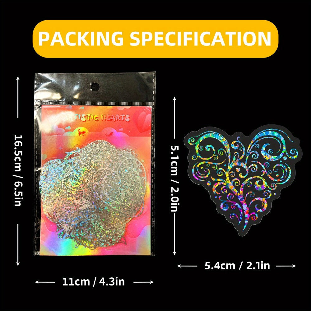 Holographic Heart Stickers 50pcs Laser Sparkling Love Decals for Laptop Phone Water Bottle Guitar Car Luggage