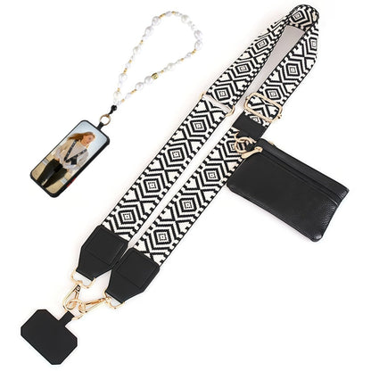 Phone Lanyard Crossbody Strap with Zipper Pouch & Beaded Charm Adjustable Hands-Free Cell Phone Shoulder Strap